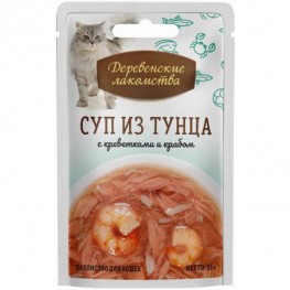 Деревенские лакомства пауч д/кош.Суп из тунца с креветками и крабом 35г